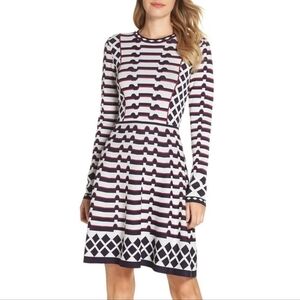 Eliza J Women’s Geometric Print Long Sleeve Fit & Flare Knit Midi Dress–Size PXL